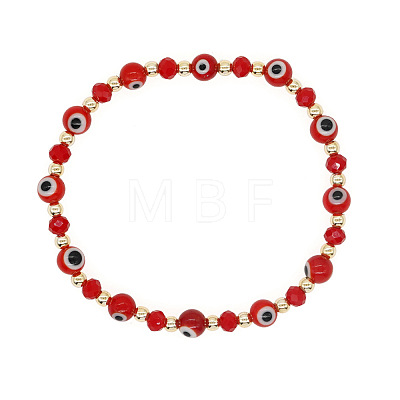 Bohemian Style Brass &  Glass Evil Eye Beads Stretch Bracelets TX5034-1