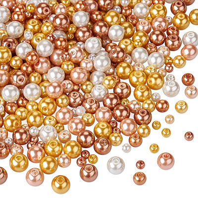 Cheriswelry 11 Strands 11 Styles Baking Painted Pearlized Glass Pearl Round Bead Strands HY-CW0001-04-1
