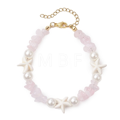 Starfish Synthetic Turquoise & Natural Rose Quartz Chip Beaded Bracelets for Women BJEW-JB11264-03-1