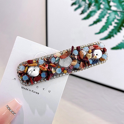 Chip Gemstone Beads Snap Hair Clips for Women Girls PW-WG44C0B-02-1