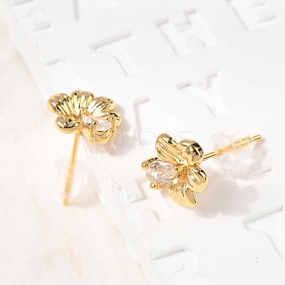 Brass Micro Pave Clear Cubic Zirconia Flower Stud Earrings EJEW-C158-17A-G-1