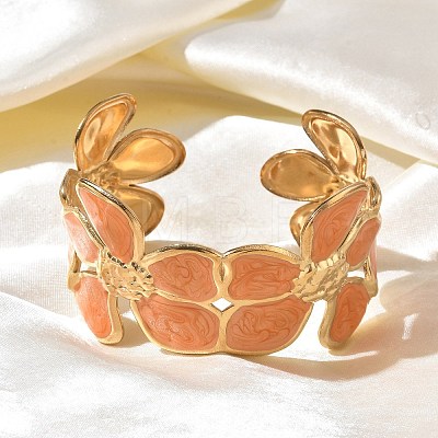 304 Stainless Steel Enamel Cuff Open Bangles for Women BJEW-F542-01G-03-1