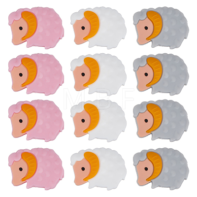 12Pcs 3 Colors Sheeps Food Grade Eco-Friendly Silicone Beads SIL-GO0001-04-1