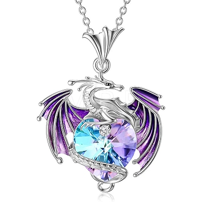 Alloy Rhinestone Dragon Holding Heart Pendant Necklaces with Enamel PW-WGD9ED9-02-1