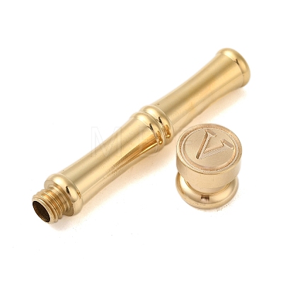 Golden Tone Brass Wax Seal Stamp Head with Bamboo Stick Shaped Handle STAM-K001-05G-V-1