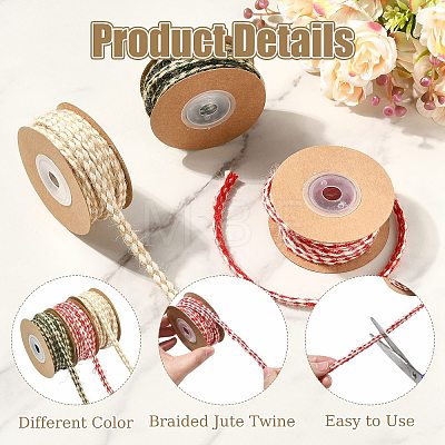 3 Rolls 3 Colors Braided Jute Twine OCOR-CJ0004-13-1