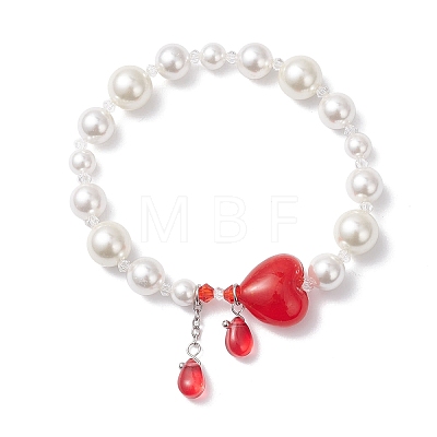 Shell Pearl & Glass Beads Charm Bracelets BJEW-TA00693-1
