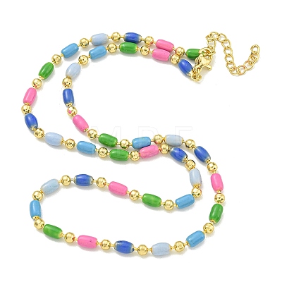 Brass Enamel Column Link Chain Necklaces NJEW-H039-10B-05G-1