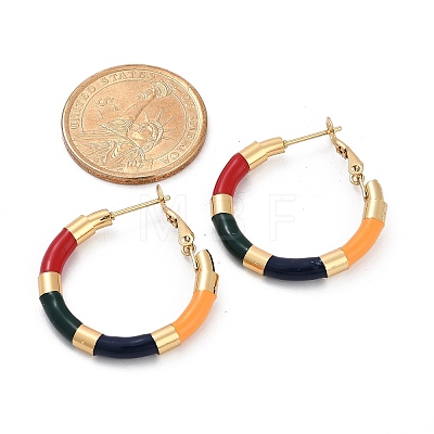 PVD Vacuum Plating 201 Stainless Steel Enamel Hoop Earrings for Women EJEW-B016-33C-1