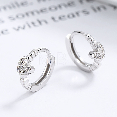 Heart 925 Sterling Silver Micro Pave Clear Cubic Zirconia Hoop Earrings FS-WGEC1D1-02-1