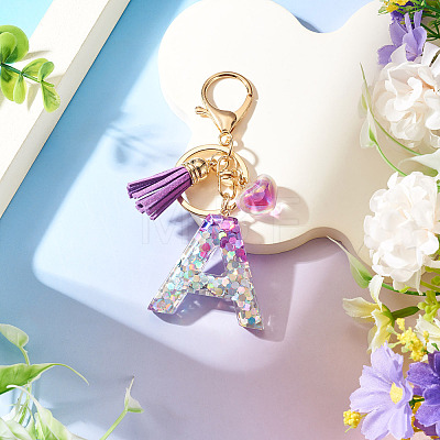 Alloy Resin Heart Keychains KEYC-TADJ0002-01G-A-1