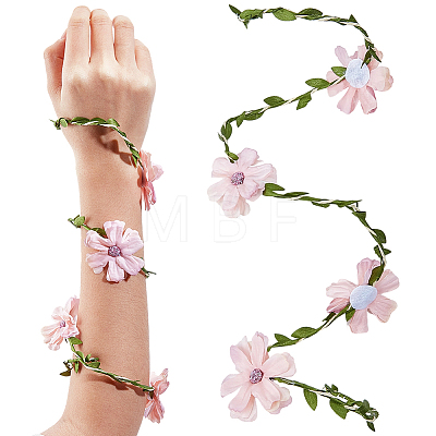 Flower Polyester with Iron wire Upper Arm Cuff Bangles for Women AJEW-GF0014-08A-1