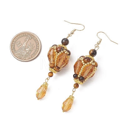 Natural Tiger Eye & Natural Lapis Lazuli & Natural Amethyst & Glass Beaded Dangle Earrings EJEW-MZ00686-1