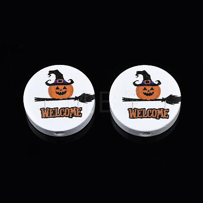 Halloween Printed Natural Wood Beads WOOD-T021-98-1