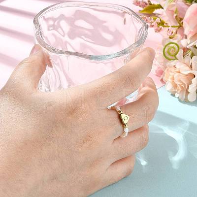Natural Freshwater Pearl & 304 Stainless Steel Bead Finger Rings RJEW-FS00001-04-1