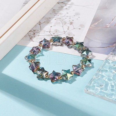 Glass Star Beaded Stretch Bracelet for Women BJEW-JB08273-1