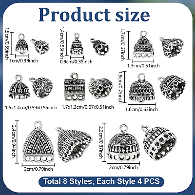 32Pcs 8 Styles Tibetan Style Alloy Pendant Bails TIBE-PH0002-60-1