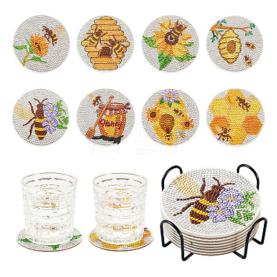 DIY Bees Theme Diamond Painting Acrylic Cup Mat Kits DIY-TAC0012-72-1