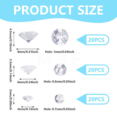 60Pcs 3 Styles Cubic Zirconia Charms ZIRC-TAD0001-01F-1