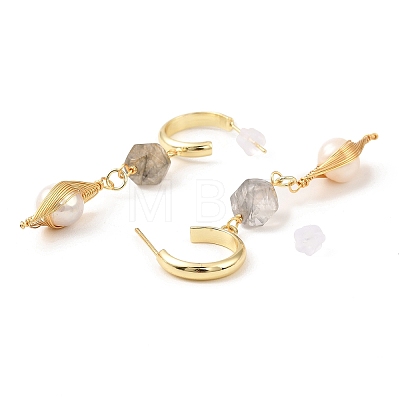 Brass Wire Wrap Half Hoop Earrings EJEW-K252-02G-1