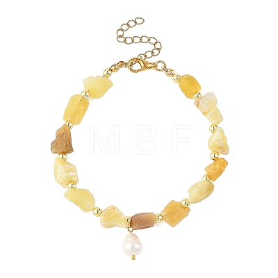 Natural Yellow Opal Beads & Natural Cultured Freshwater Pearl Charm Bracelets for Women BJEW-JB14216-1