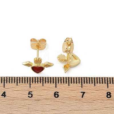 Brass Enamel Stud Earrings for Women EJEW-A126-05A-G-1