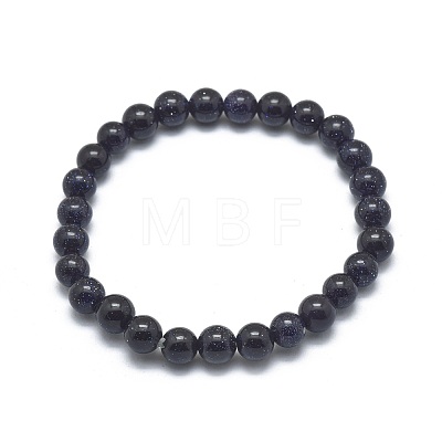 Synthetic Blue Goldstone Beads Stretch Bracelets BJEW-G617-01A-02-1