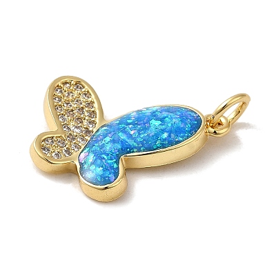 Rack Plating Brass Micro Pave Cubic Zirconia with Synthetic Opal Pendants KK-D088-07G-1