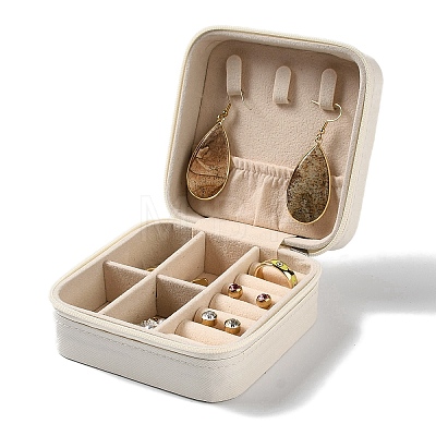 Square PU Leather Jewelry Zipper Storage Boxes CON-K002-04-1