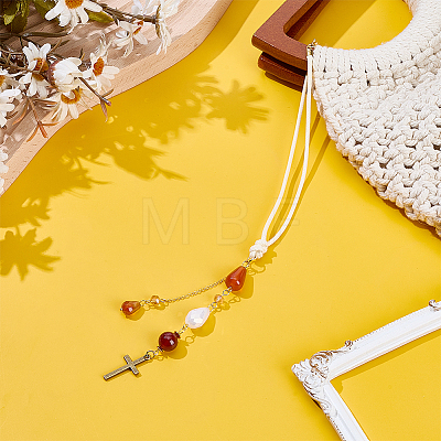 2Pcs Glass Bead & Natural Red Agate & Natural Carnelian & Alloy Car Pendant Decorations HJEW-DR00300-1
