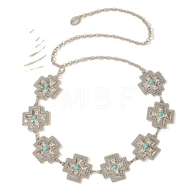 Alloy with Dyed Synthetic Turquoise Cross Link Chain Waist Chains for Women FS-WG34991-01-1
