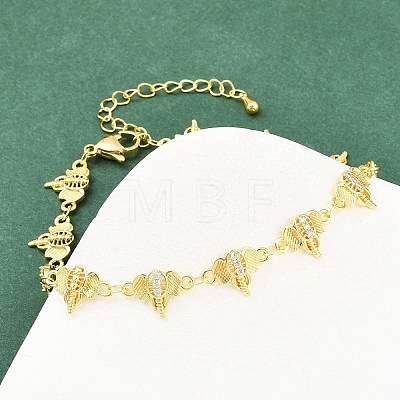 Brass Micro Pave Clear Cubic Zirconia Link Chain Bracelets for Women BJEW-A090-10B-G-1