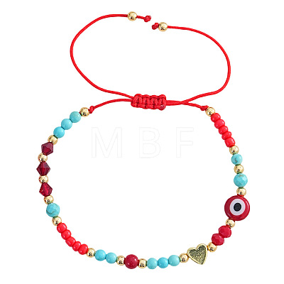 Round Glass & Lampwork & Imitation Pearl & Synthetic Turquoise & Seed Beads Braided Bead Bracelets VE0130-1-1