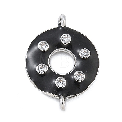 Rack Plating Brass Clear Cubic Zirconia Donut Connector Charms KK-A234-030P-01-1