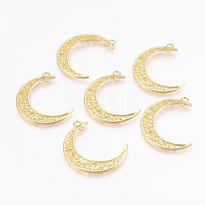 Tibetan Style Alloy Hollow Moon  2-Loop Link Pendants TIBEP-5312-G-LF-1