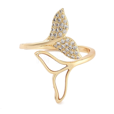 Leaf Rack Plating Brass Micro Pave Cubic Zirconia Open Cuff Rings for Women RJEW-Z059-06G-1