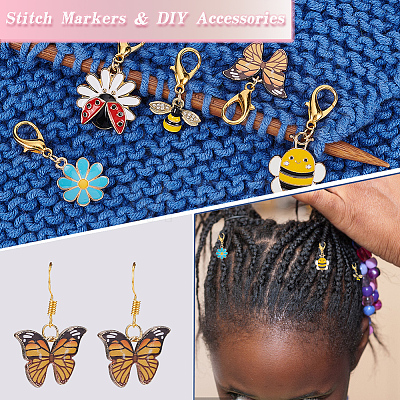 Alloy Enamel Bee & Flower & Ladybird & Butterfly Charm Locking Stitch Markers HJEW-PH01726-1