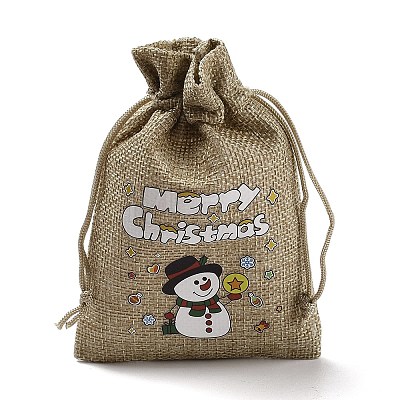 Christmas Printed Burlap Packing Pouches Drawstring Bags ABAG-Q053-02A-01-1