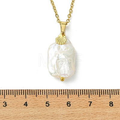 Natural Baroque Keshi Pearl Rectangle Pendant 304 Stainless Steel Cable Chain Necklaces for Women NJEW-JN06115-1