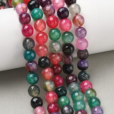 Dyed Natural Agate Faceted Round Beads Strands G-E320E-8mm-16-1
