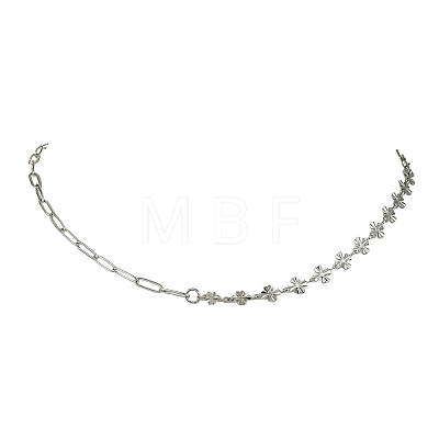 Saint Patrick's Day 304 Stainless Steel Clover Link Chain and Paperclip Chain Necklaces for Women NJEW-JN06170-1