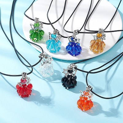 8Pcs 8 Colors Glass Seed Beaded Star Angel Pendant Black Waxed Cotton Cord Necklaces NJEW-MZ00144-1