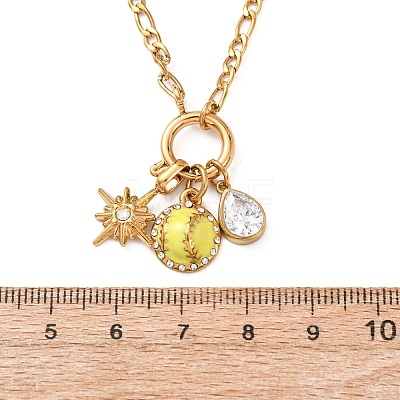 Sports 304 Stainless Steel Crystal Enamel Star Ball Pendant Necklaces for Women NJEW-A072-01A-G-1