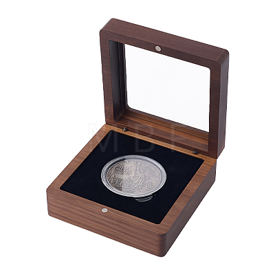 Wood Commemorative Coin Storage Magnetic Boxes with Visible Window CON-WH0133-007A-1