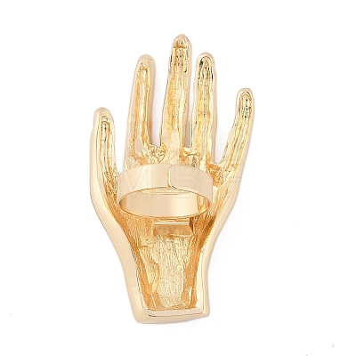 Palm Hand Alloy Open Cuff Rings for Women RJEW-Z047-02G-1