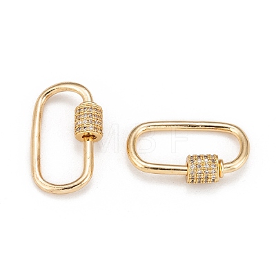 Brass Micro Pave Clear Cubic Zirconia Screw Carabiner Lock Charms ZIRC-T010-10G-1