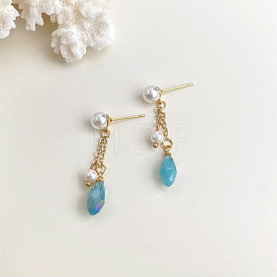 Brass Teardrop Dangle Stud Earrings FS-WG0CE55-13-1