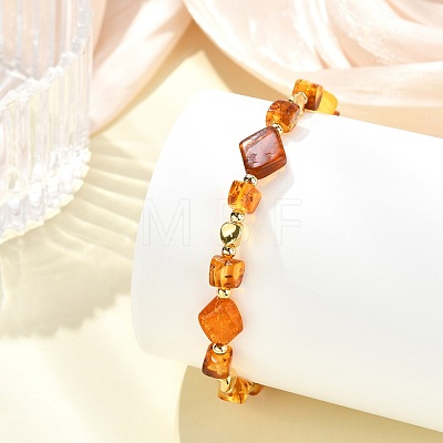 Natural Amber & Brass Beaded Stretch Bracelets for Women BJEW-JB13693-1