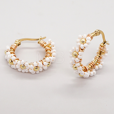 Bohemian Glass Braided Seed Beads Flower Hoop Earrings for Women CY3369-2-1