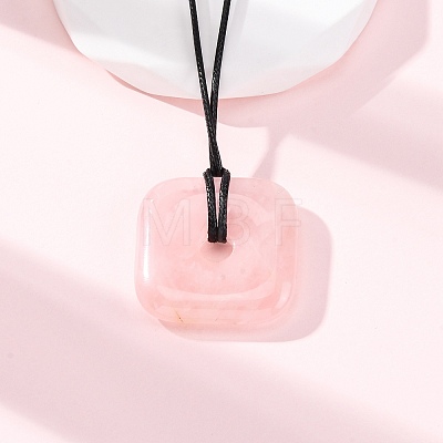 Natural Rose Quartz Square Pendants Black PU Leather Cord Necklaces NJEW-K285-01D-1